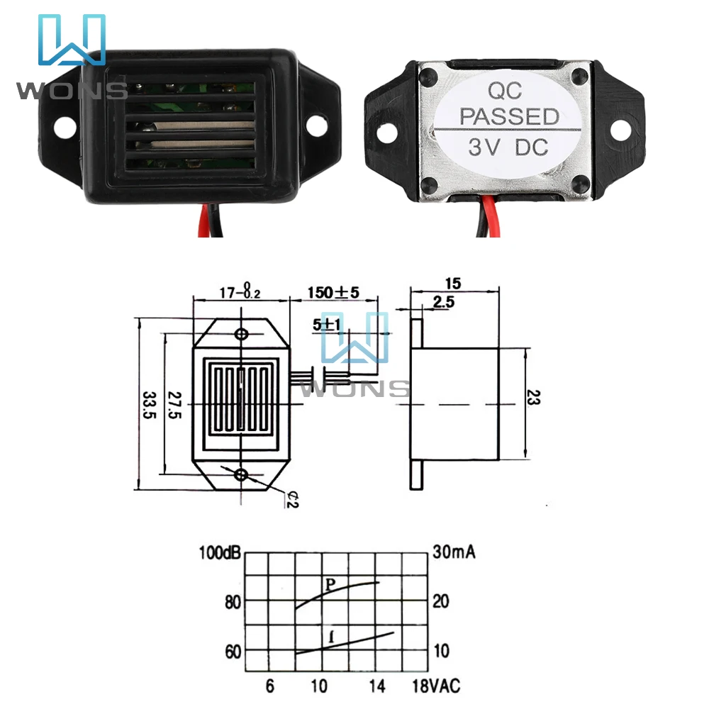 1PCS  Alarm Buzzer DC 3V 6V 9V 12V 85dB Mini Electronic Alarm Buzzers Constant Tone For Vehicle Reversing Reminders