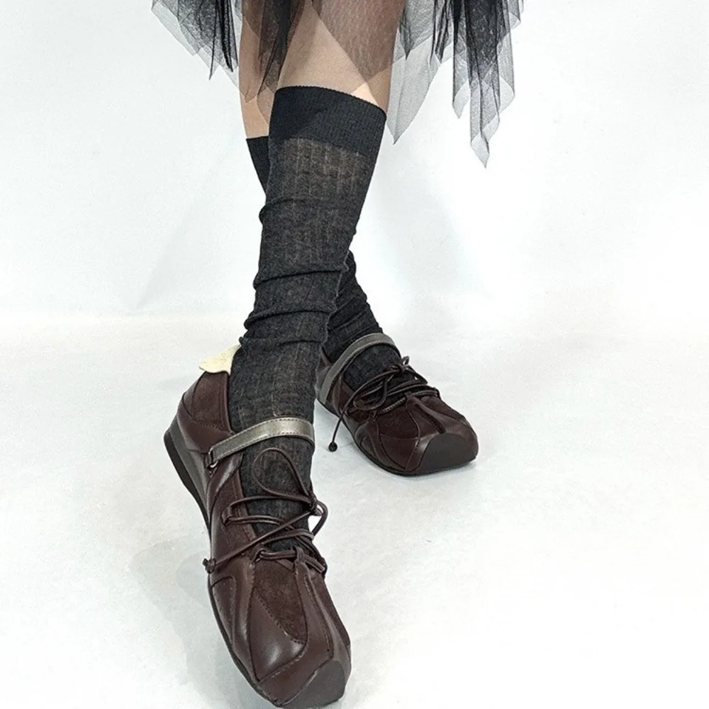

Sweet Lolita JK Calf Socks Thin Solid Color Knee High Socks Japanese Style Cotton Mid-tube Stocking Spring Summer