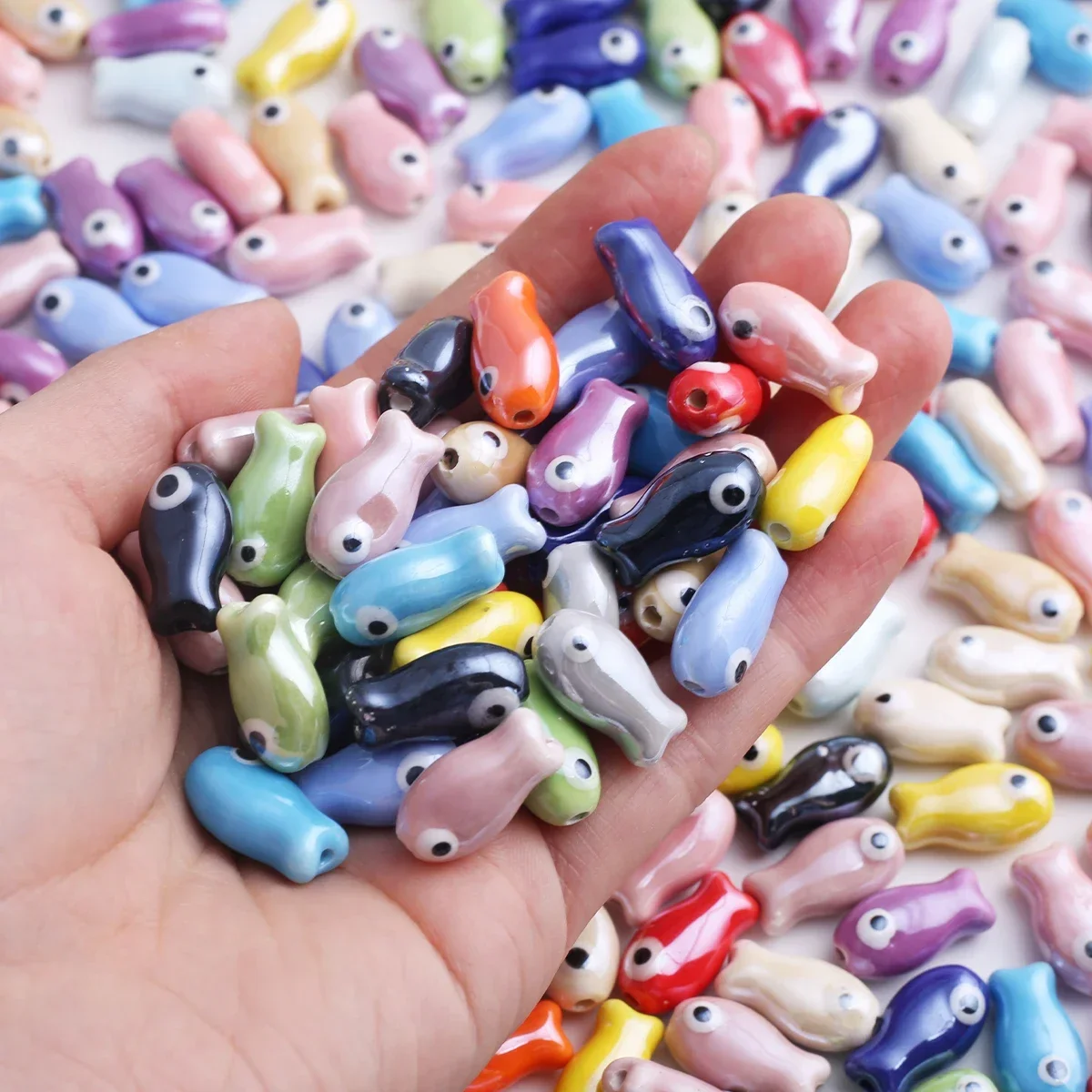 10/20pcs Random Color 10*19mm Cartoon Fish Ceramic Loose Beads DIY Ocean Style Handmade Bracelet Jewelry Craft Supplies