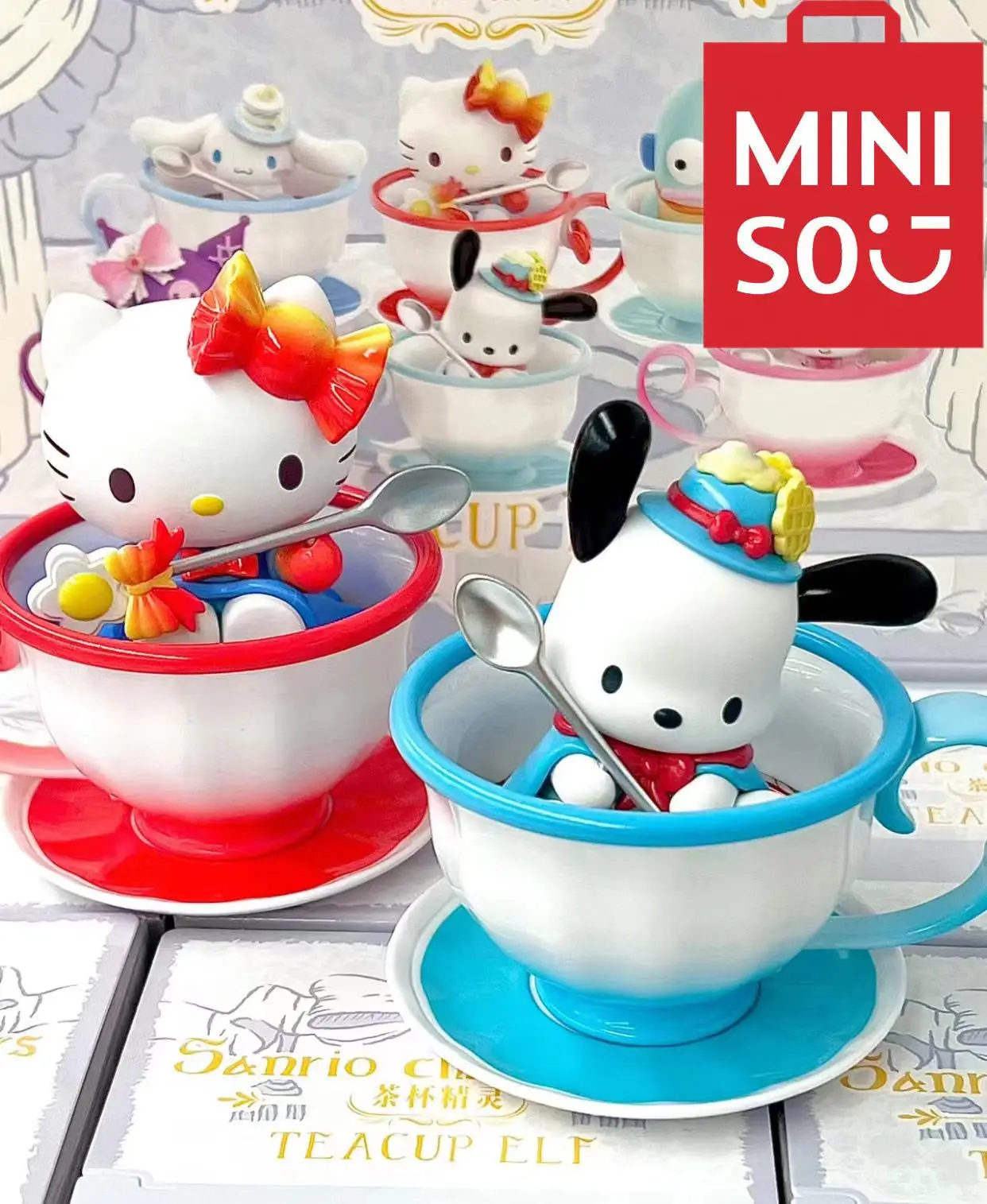 

Blind Box Sanrio Cartoon Tea Cup Elf Series Figure Pochacco Cinnamoroll Hello Kitty Kuromi My Melody Figurine Cute Doll Model