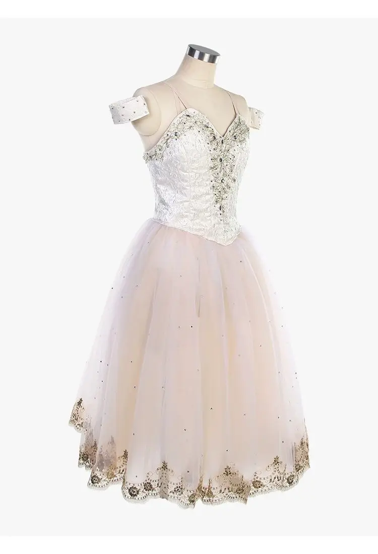 Vestido de ballet para niños, vestido de competición personalizado profesional, vestido de gasa marfil, tutú para adultos