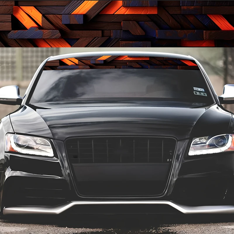 قطعة واحدة من شرائط زخرفية صناعية متداخلة من الخشب البني البرتقالي، ملصق زخرفي عالي الأداء، فيلم فينيل للسيارات