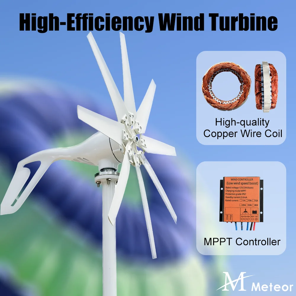 Gerador de Turbina Eólica com Controlador Mppt Sistema Off Grid Moinho de Energia Livre Uso Doméstico 1000w 12v 24v 48v Alta Eficiência
