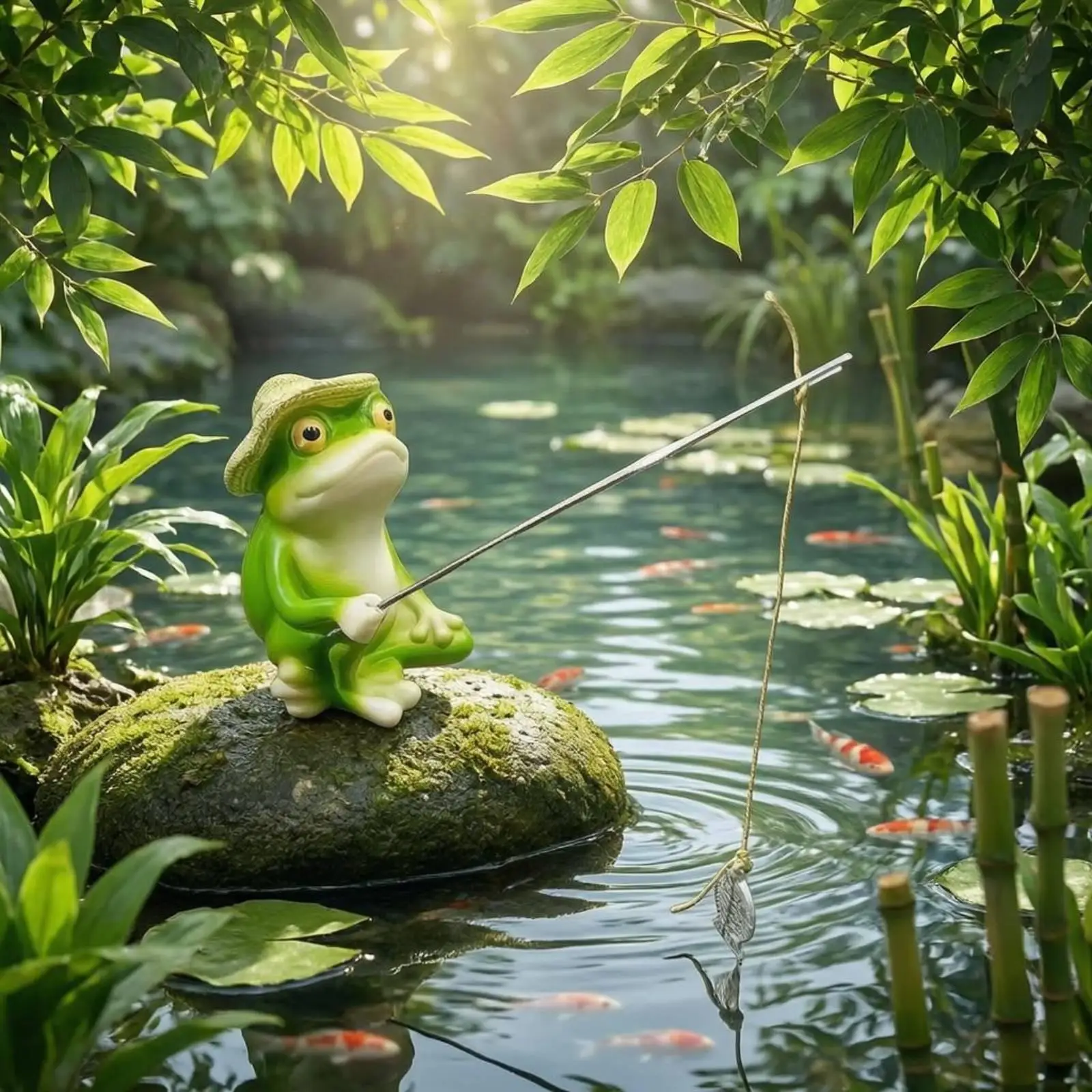 Figurines of Frogs for the Garden Resin Seated Outdoor Frog Statue with Rod for Pond and Patio Decor
