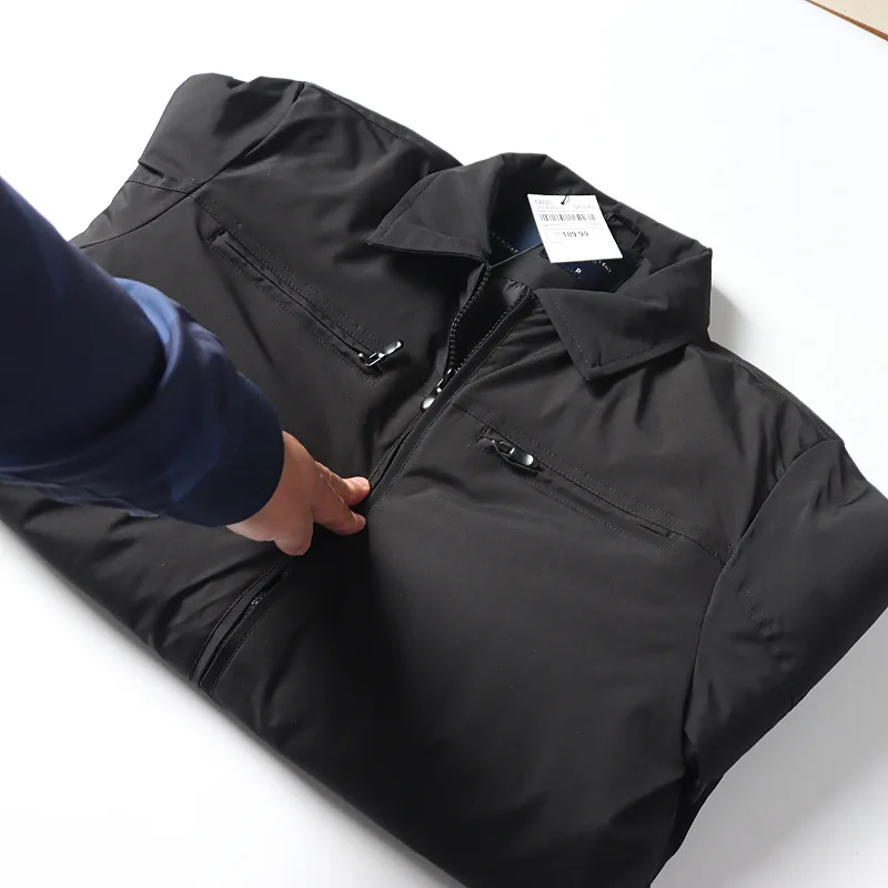 

Warm Cotton-Padded Men's Jacket - Stand-Up Collar Solid Color Workwear Motorcycle-Style Coat for Autumn/Winter