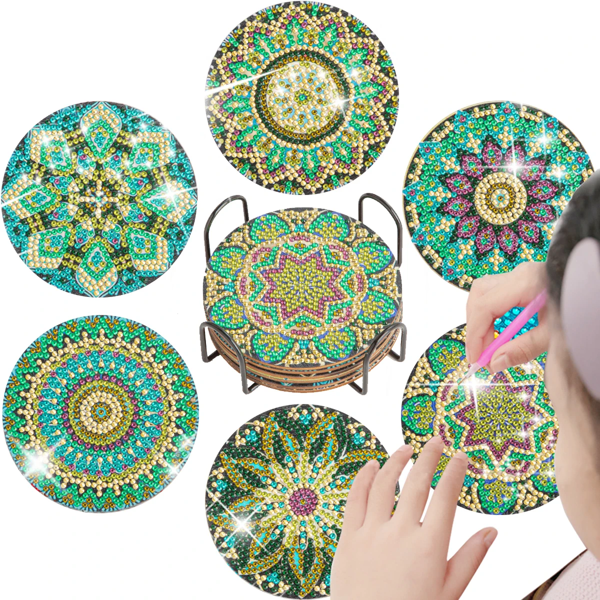 6 sztuk/zestawów zestawy podkładek do malowania diamentami z uchwytem Mandala zestawy diamentowe dla dorosłych dekoracje domu dla dzieci