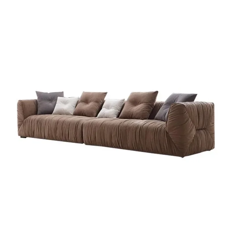 Nordic Velvet Fabric Pleated Sofa Large Apartment Corner Sand