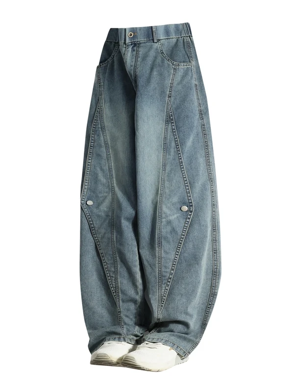 

Trendy Hong Kong Style Wide Leg Men's Jeans Workwear Denim Pants Spring Summer Fashionable Youth Cotton Blend Wear Resistant