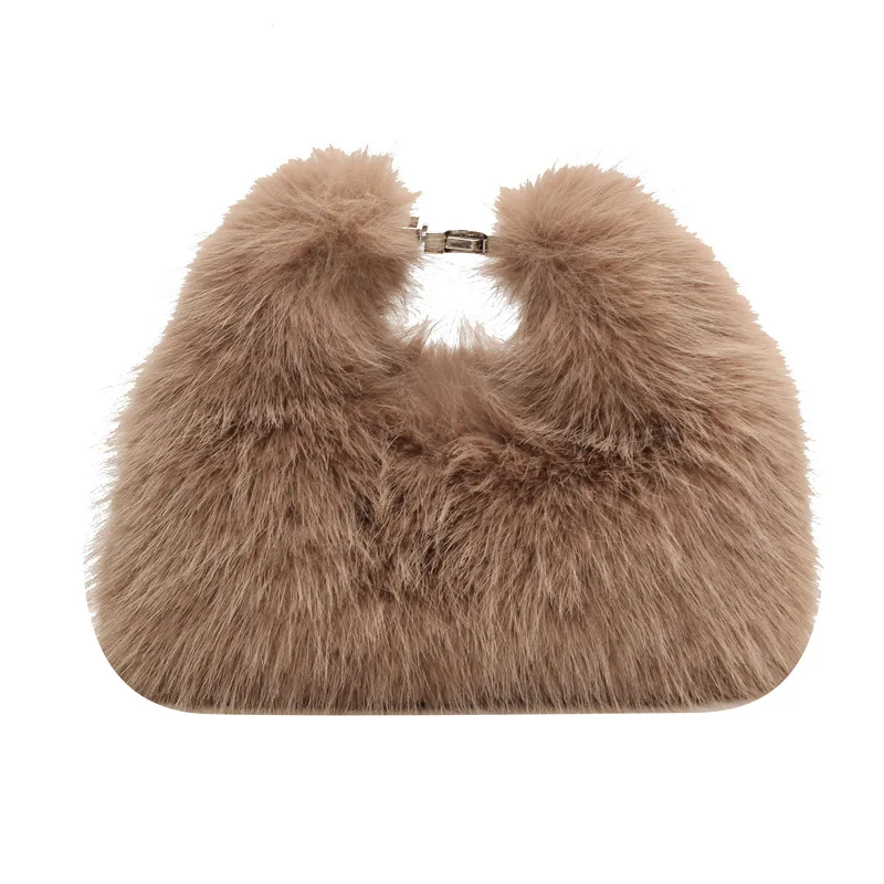 

Women Faux Fur Shoulder Bag Adjustable Strap Handbag Soft Plush Fluffy Crossbody Bag Solid Color Hobo Bag for Travel Party Bags