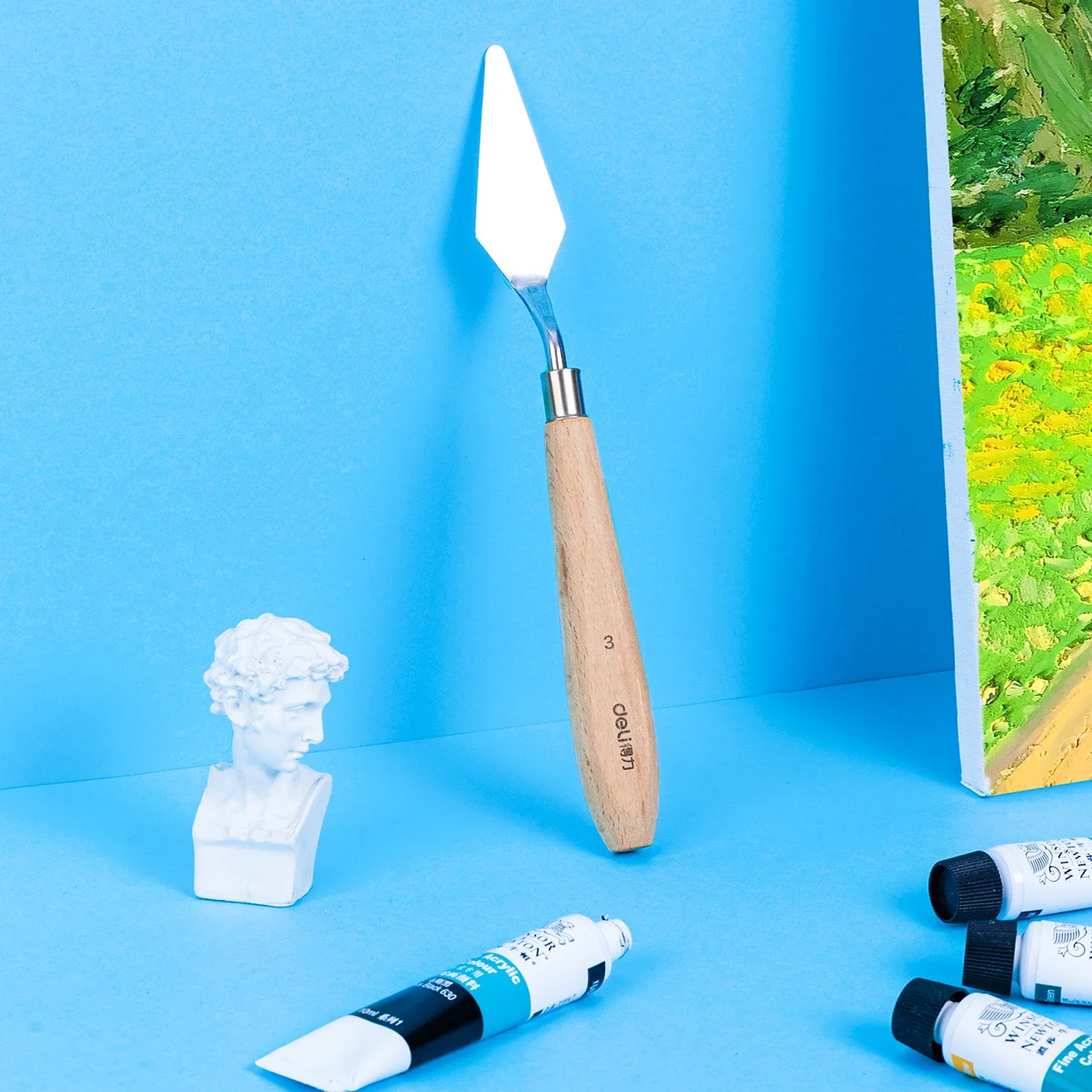Deli 73902-3 Paint Knife Art Scraper No.3 Flat Head Gouache Oil Painting Knife Stainless Steel Cutter Head 500pcs Per Carton Set