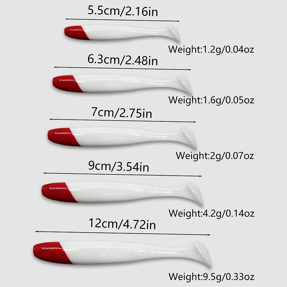 10 Pcs / Bag T-tail Soft Bait Red Head White Bionic Bait Fishing Supplies image 6