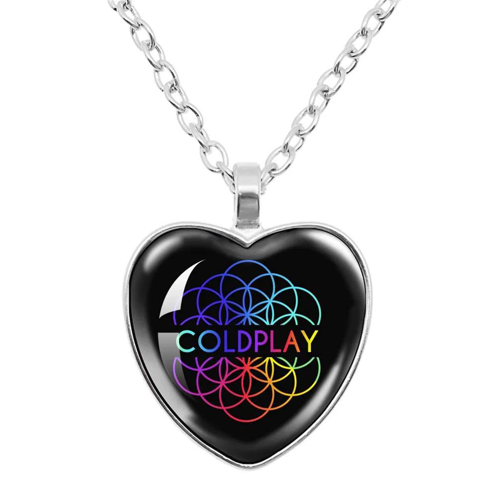 Music Of The Spheres Rock Coldplay Band Hot Music Album Picture Peach Heart Glass Pendant Necklace Charm Pendant Fashion Jewelry