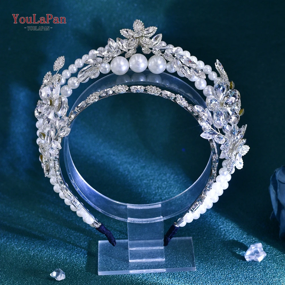 YouLaPan Rhinestone Flower Bride Headband Women Pearl Wedding Headwear Handmade Trends Banquet Crown Hair Accessories HP710