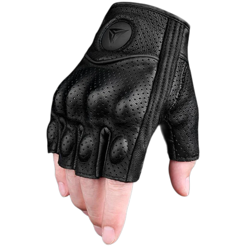 

New Men Goatskin Leather Motorcycle Gloves Black Half Finger Motorbike Locomotive Gloves Touch Screen Guantes Moto Gloves