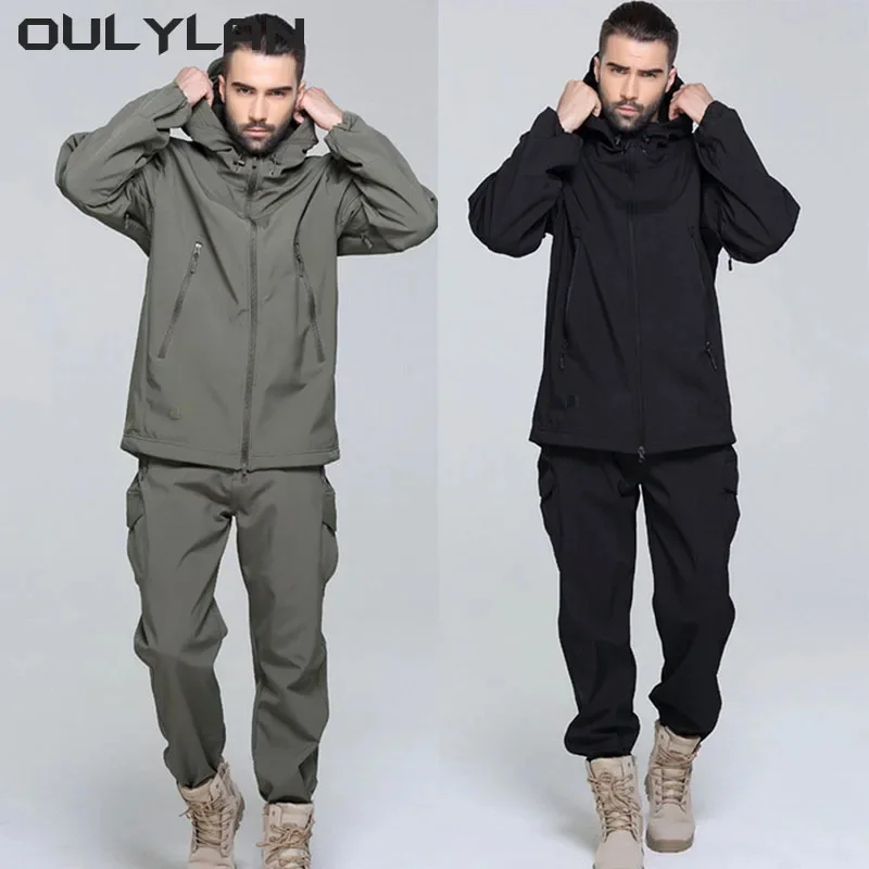 

Oulylan Tactical Jackets Set Hunting Fleece Waterproof Fishing Hiking Camping Coat Pants Tracksuits Hooded Thermal Camo Clothes