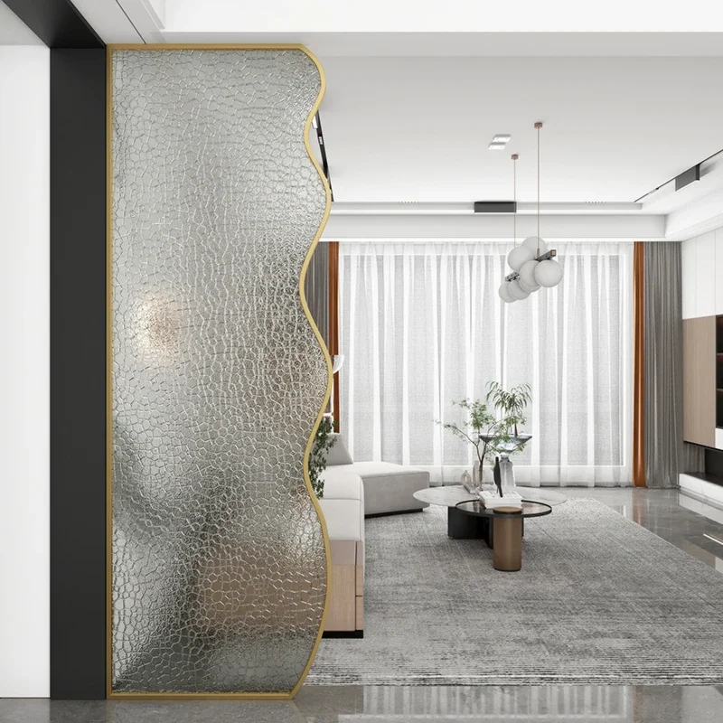 Tempered Changhong glass partition entrance living room stainless steel modern simple bathroom half wall water pattern screen