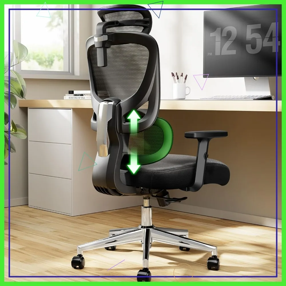 Ergonomic Office Chair with Adjustable Lumbar Support, Breathable Mesh Seat, Height and Armrest Adjustments, Black