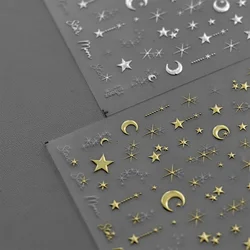 1PC 5D Korean Bronzing Nail Stickers Japanese Gold Silver Star Moon Luxury DIY Nail Art Decoration Decals Manicure Accessories