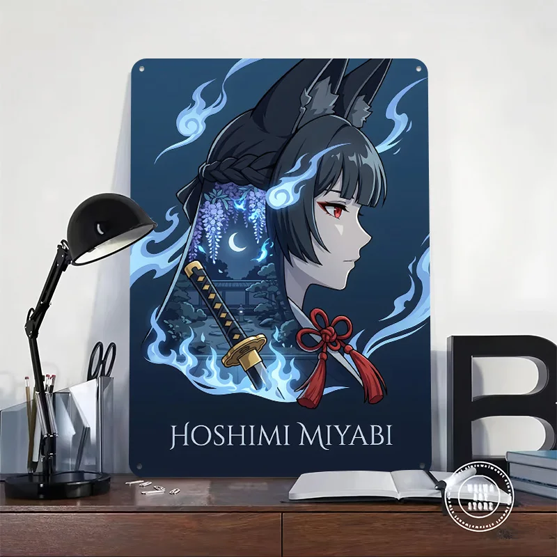 Zenless Zone Zero Hoshimi Miyabi Anime Character Personalized 3D Textured Metal Poster Wall Art Vintage Tin Signs for Wand Deko