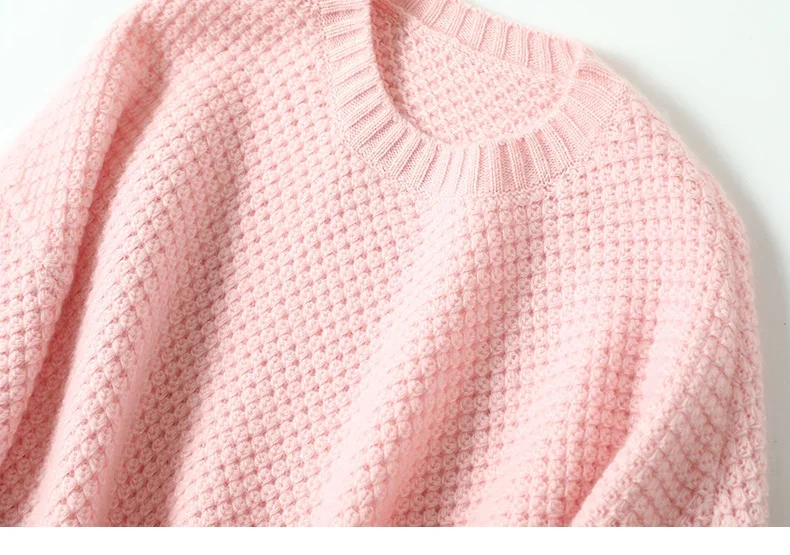 Pink 100% Cashmere Winter Warm Sweater Women New Designer Latest Fashion for Women Clothes Pullover long sleeve