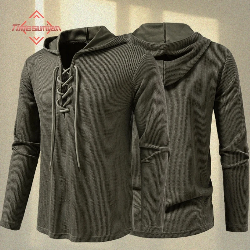 

Мужские рубашки, повседневная мужская футболка с длинным рукавом, весенне-осенняя винтажная рубашка американского размера с завязками на шее