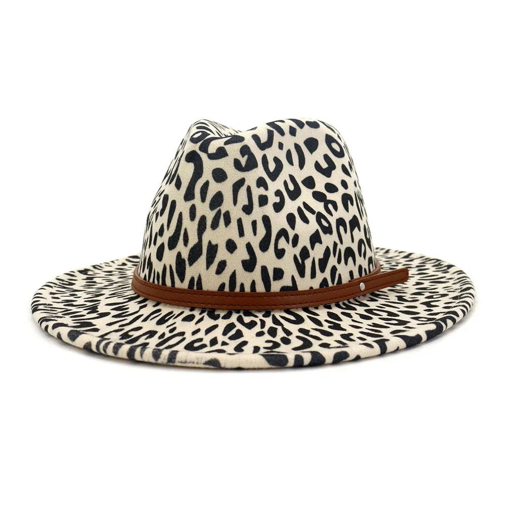 

BUTTERMERE Leopard Wool Jazz Fedora Hats Casual Women Leather Belt Felt Hat Ladies Panama Trilby Female Party Cap Sombrero