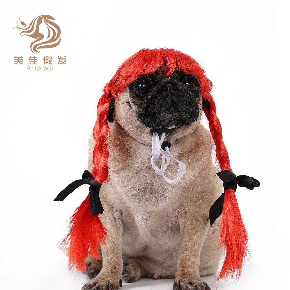 New pet wig cat and dog pet supplies Halloween pet accessories butterfly ribbon double ponytail