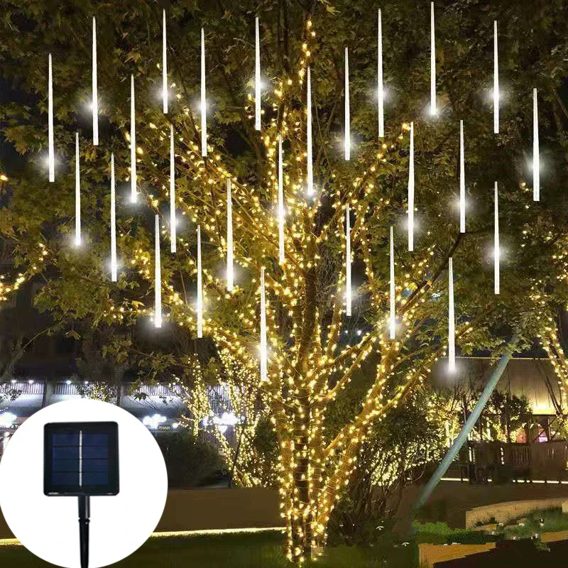 

Solar Meteor Shower Rain Led String Lights Street Garlands Christmas Tree Decorations for Outdoor New Year Fairy Garden Lights