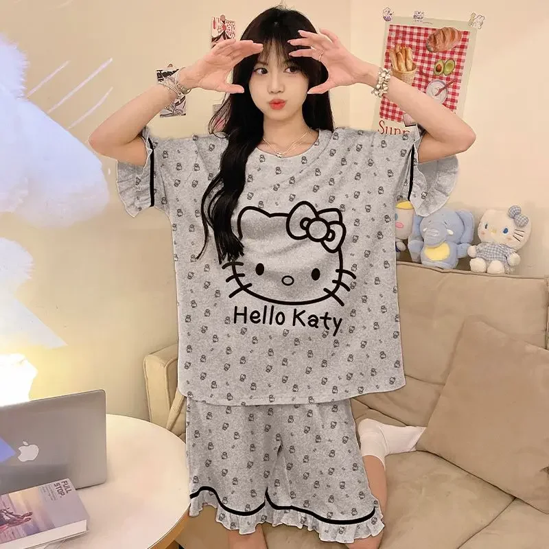 

Hello Kitty Women's Summer Cotton Print Pajama Set Lightweight Loungewear & Sleepwear Comfy Homewear