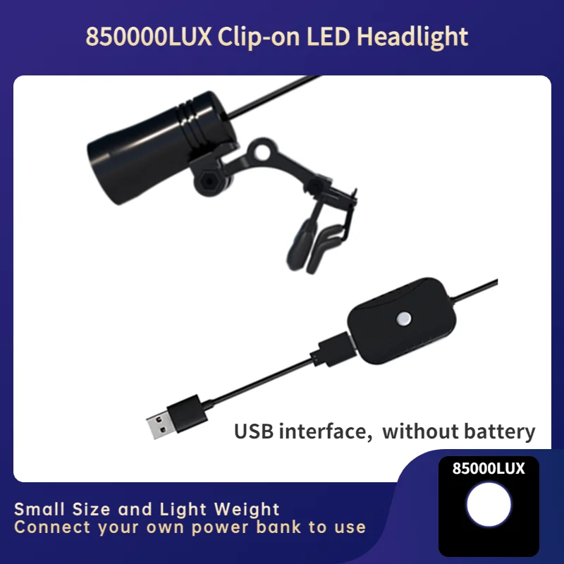 85000Lux Brightest Clip-on LED Dental Loupes Headlight Surgical Headlamp Rechargeable Without Battery USB Interface (JU-M08Plus)