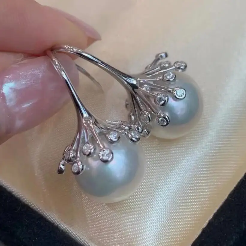 classic 11-12mm south sea round white pearl dangle earring 925s