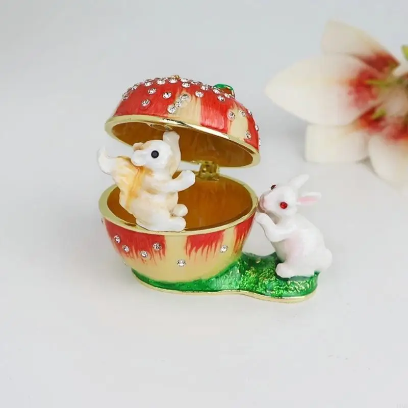 Exquisite Enamel Squirrel Fruit Alloy Jewelry Box With Diamonds Accent Jewelry Organizers For Elegant Storage And Display 