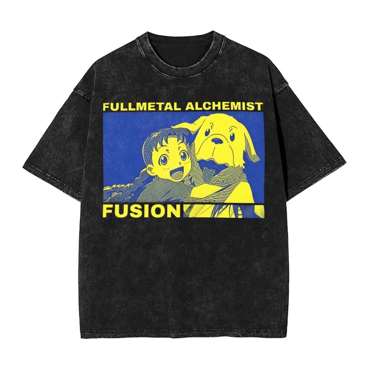 Washed T Shirt Fullmetal Alchemist Fusion Hip Hop Vintage T-Shirts Street Short Sleeve Graphic Tops Tees for Men Women