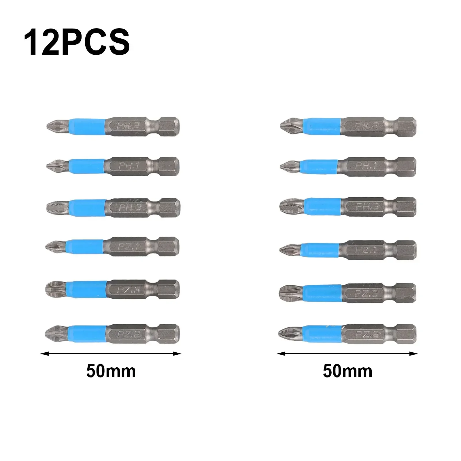 Screwdriver Bit Heat Treated Black Alloy Steel PH and PZ Screwdriver Bit Set 12pcs with 50mm Long Life and Hex Key Fit