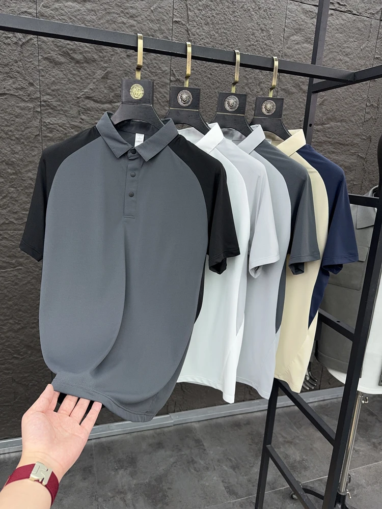 

Svip High Level Splice Cool Qui Dry Summer Casual irt Men's ort Sve Turn-down Collar Commute Breathable