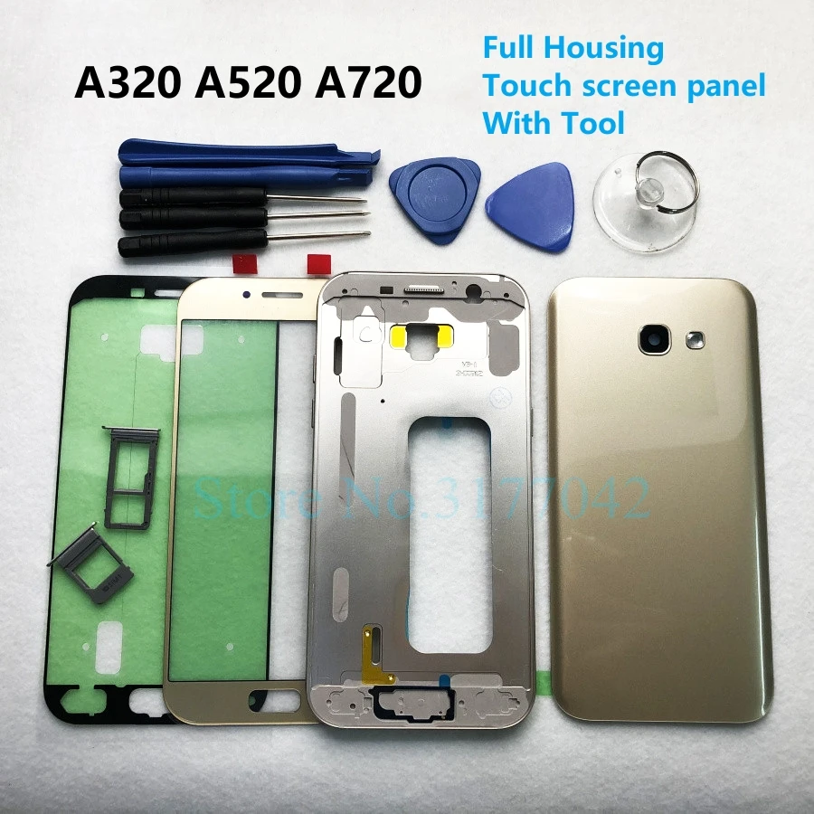 

For Samsung Galaxy A3 A320F A5 A520F A7 A720F 2017 Full Housing Middle Frame Back Cover Front Screen Glass Lens Complete Parts