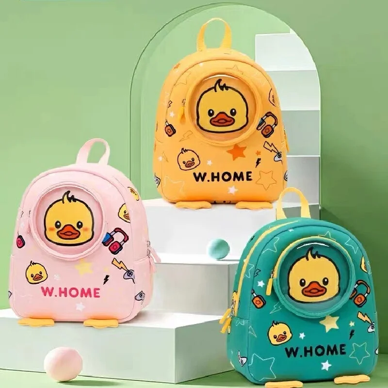 New Cartoon Little Yellow Duck Boy Girl Baby Anti-Lost Backpack Cute Kindergarten Children's School Bag Girl Boy Back-to-School