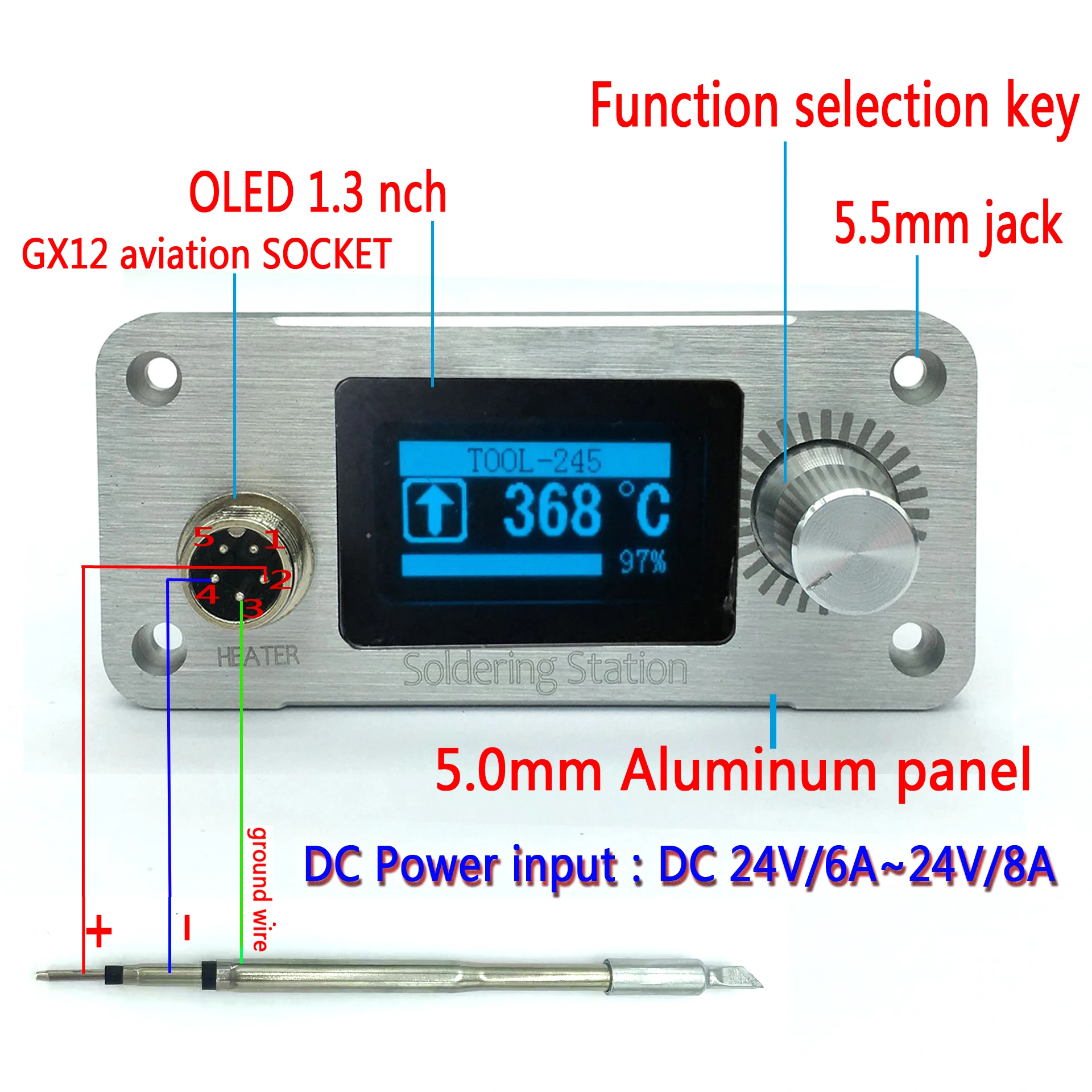 DC 24V 9A C245 Welding Station Control Aluminum Panel OLED 1.3 Nch DIY Temperature Regulating Electric Soldering Iron