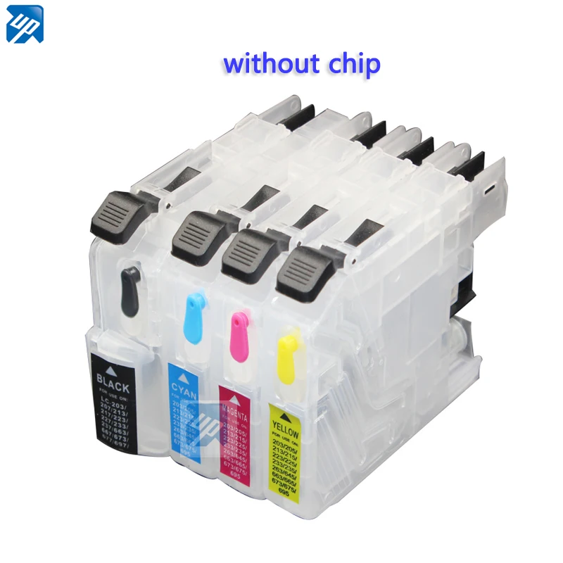 4pcs refillable ink cartridge for brother LC203 LC213 LC223 LC225 LC233 LC211 LC263 J4420DW J4625DW MFC-J5720DW J5620DW NO CHIP