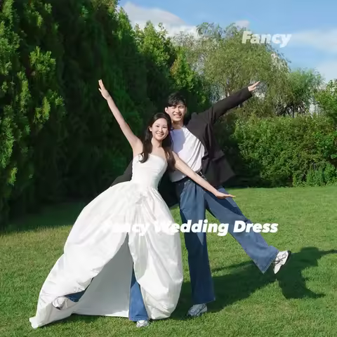 Fancy Irregular Strapless Wedding Dress Korea Photo Shoot A Line Taffeta Evening Dress A Line Back Corset Customized