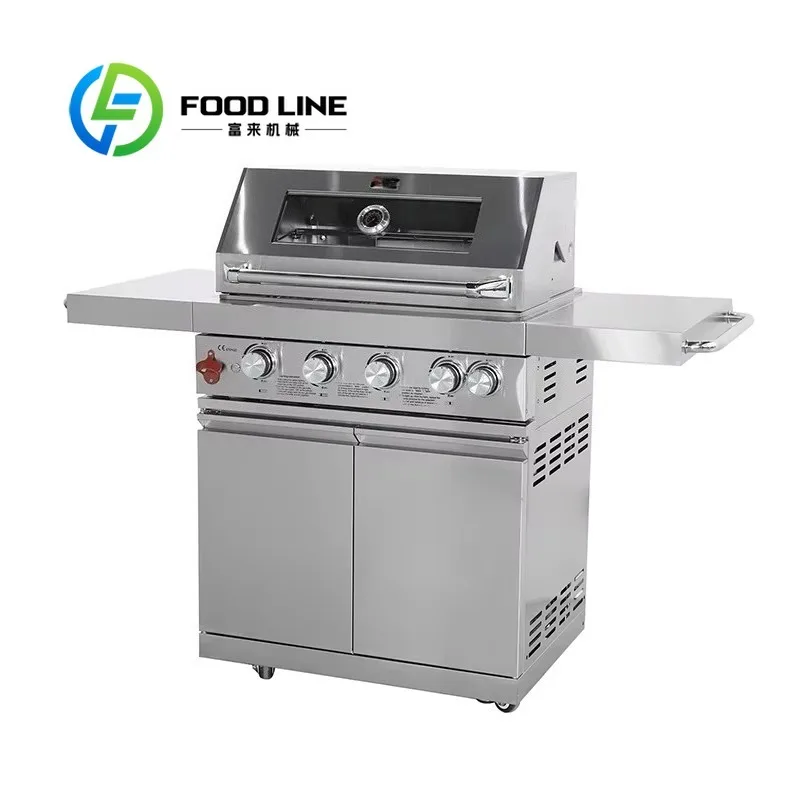 Easily Assembled 4 Tube Burners Freestanding Smokeless BBQ Gas Grills Outdoor Barbecue
