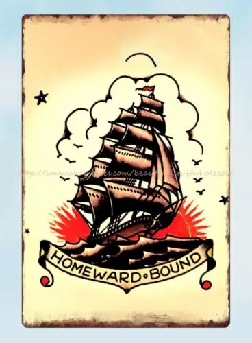 Sailor Jerry homeward bound sailing boat metal tin sign cabin decor