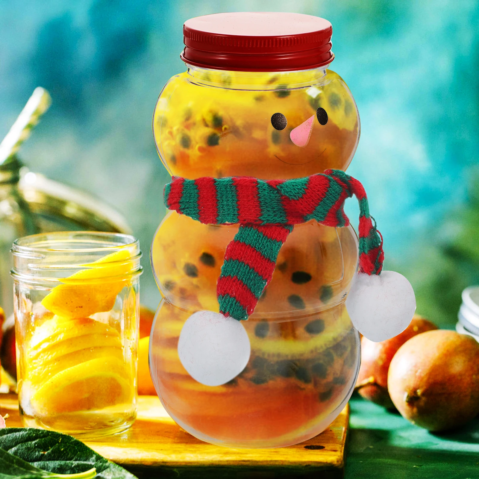 

500ml Snowman Milk Tea Drink Cups Wrapping Bottles Lids Flat Bottom Christmas Juice Candy Jars Storage Containers