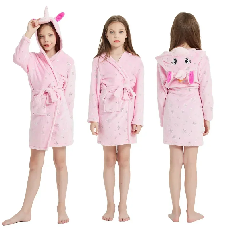 Bambini Cartoon Unicorn Robes Winter Baby Girl accappatoio Sleepwear Robe For Children flanella pigiama con cappuccio ragazzi Homewear abbigliamento