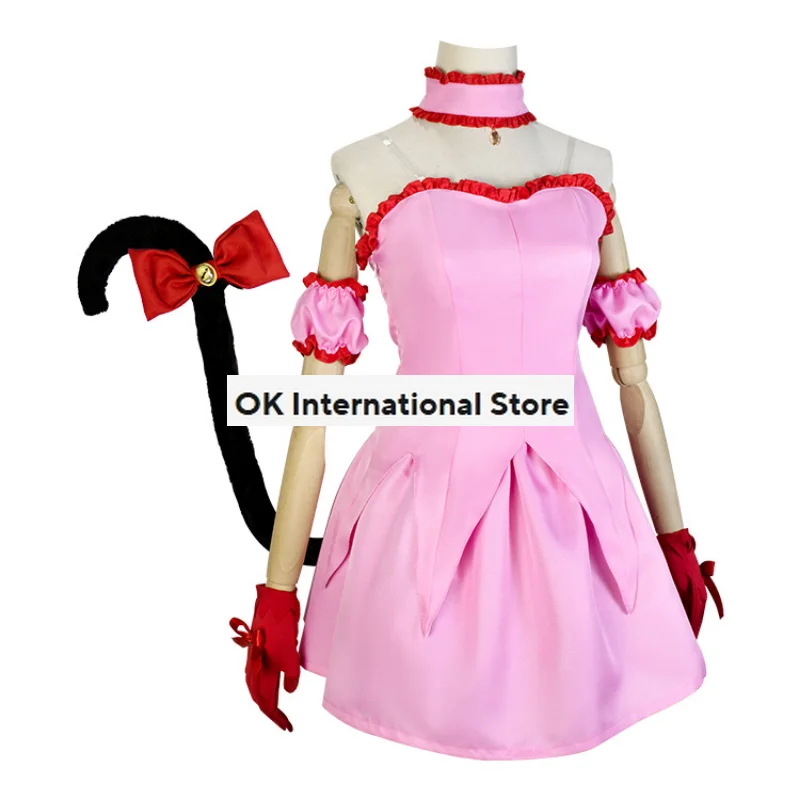 Pink Strawberry Ichigo Momomiya Cosplay Costume Womens Girls Pink Dress with Cat Ears and Tail Cute Cat Cosplay for Comic Con