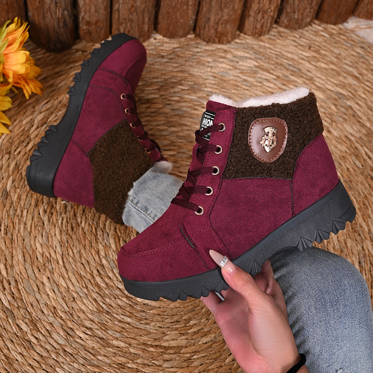 

Женские ботильоны, удобные роскошные зимние ботинки, женская теплая зимняя обувь на меху 2025 года, женская модная уличная женская обувь на низком каблуке