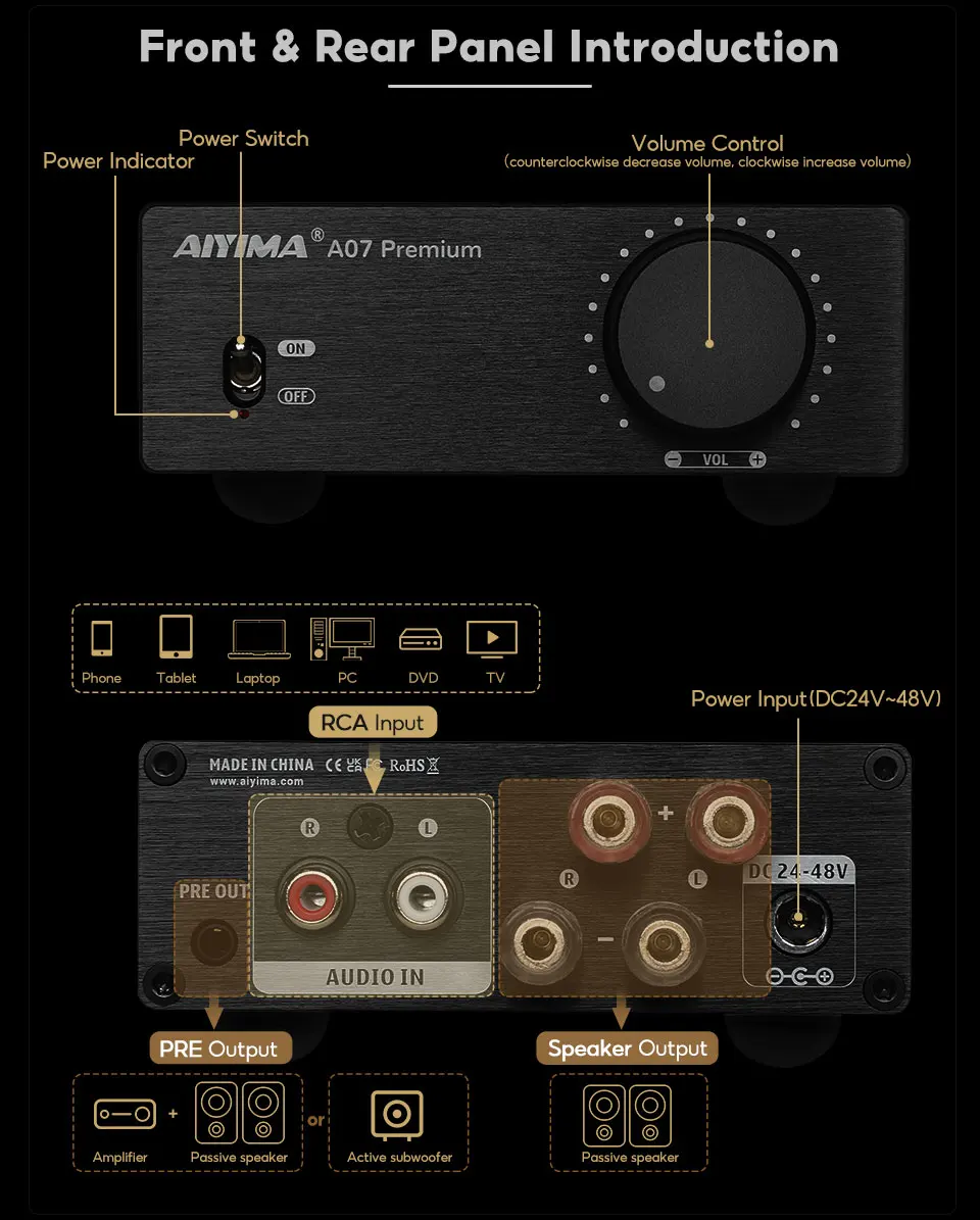 AIYIMA A07 Premium Amplifier TPA3255 Power 300Wx2 Class D Digital Audio Amp HiFi 2 Channel Stereo Sound Hifi Home Amplifiers