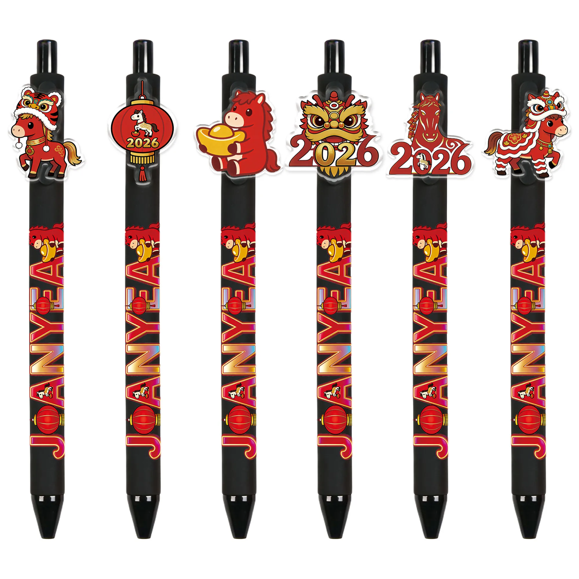 

6 pieces / 12 pieces Creative Year of the Horse Good Fortune Theme Ballpoint Pens with Horse Pattern Push Button