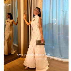 XPAY Vintage White A Line Satin Evening Dresses Saudi Arabic Women Formal Party Dress Prom Gowns Ankle Length Vestido de noche