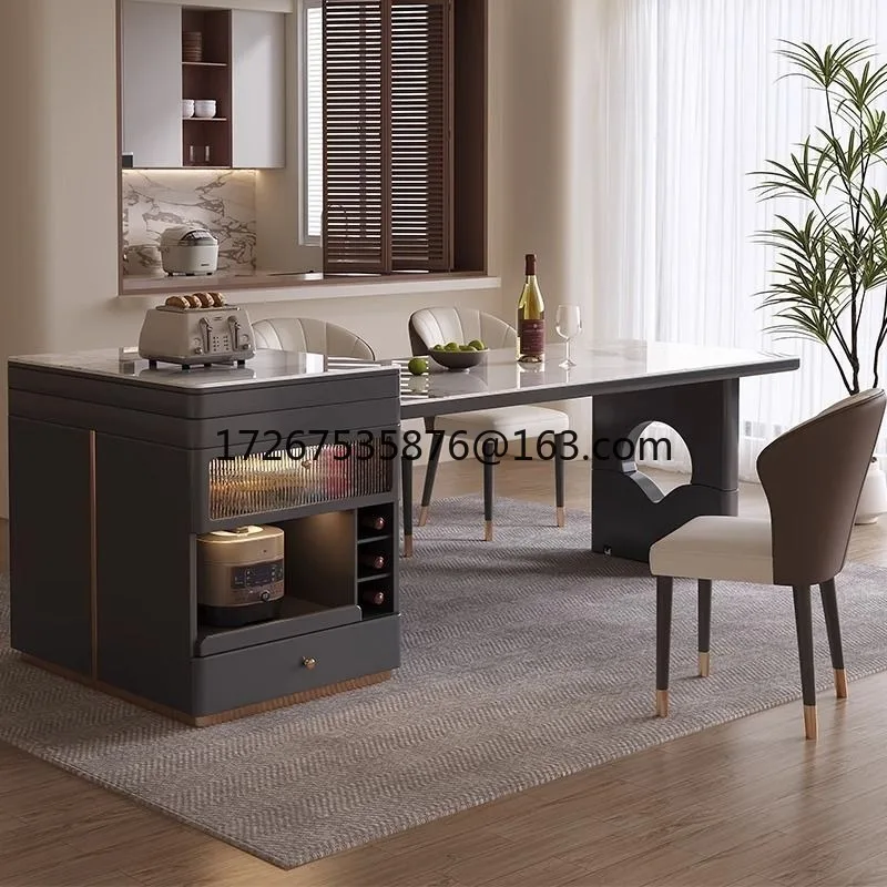 

Multifunctional rock slab island chair dual-purpose retractable storage table induction cooker dining table